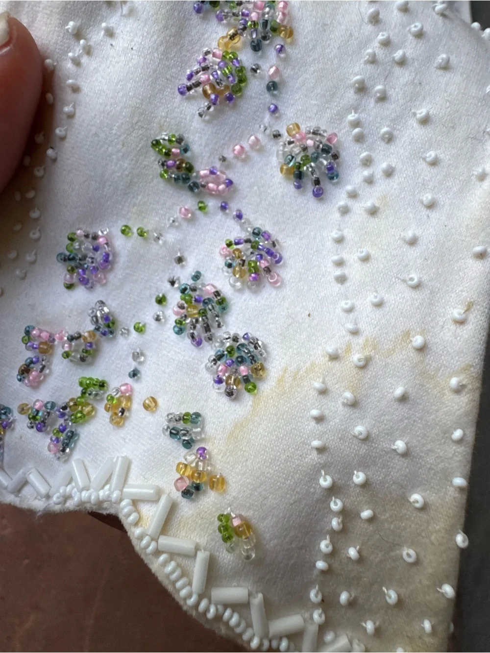 Vintage Ivory Beaded Floral Women's Gloves